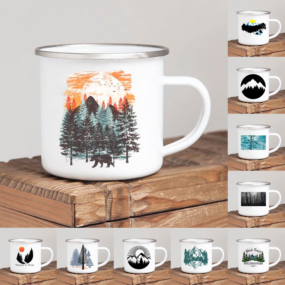 Outdoor Adventure Ideas - Leśny obóz Emaliowany kubek do kawy